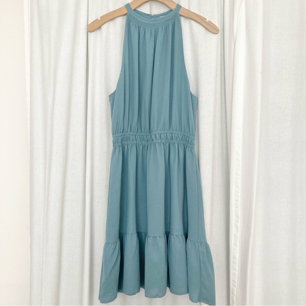 Wilfred Size Medium Aritzia Light Blue Effet Mini Dress Wedding Guest Party
